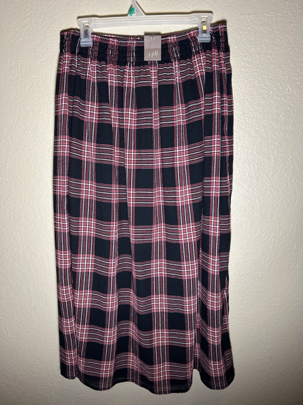 J JILL Cotton Maxi Scottish Style Skirt Fully Lined  With Elastic Waistband